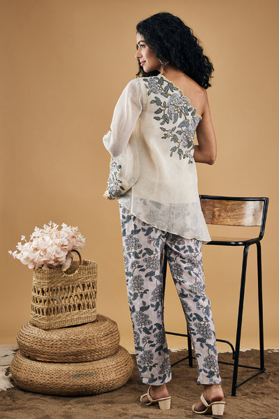 Sougat Paul Yasmin Applique One Shoulder Top With Pants indian designer wear online shopping melange singapore