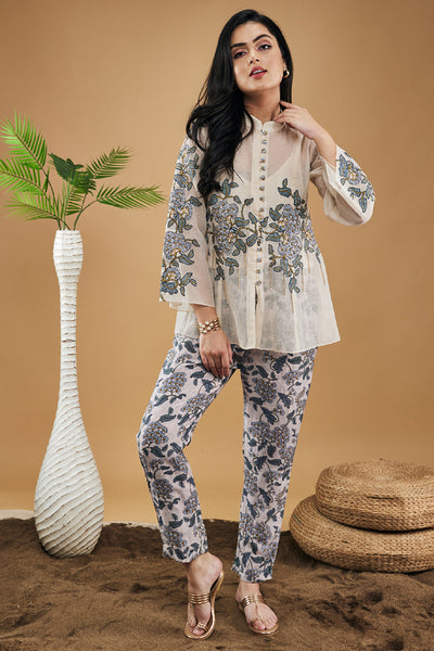 Sougat Paul Yasmin Applique Shirt Top With Pants indian designer wear online shopping melange singapore