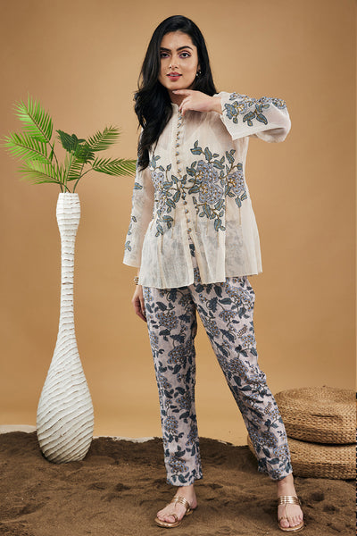Sougat Paul Yasmin Applique Shirt Top With Pants indian designer wear online shopping melange singapore