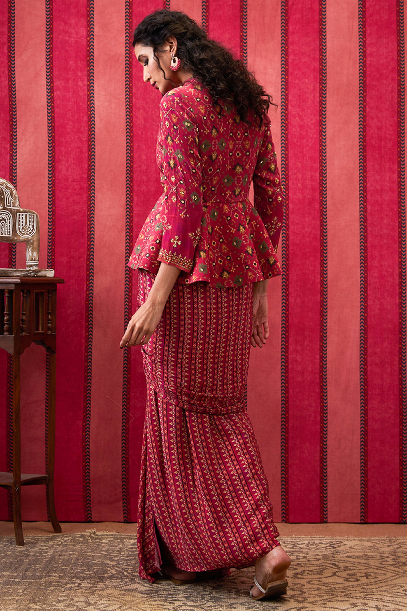Sougat Paul Zahra Embroidered Peplum Top With Drape Skirt indian designer wear online shopping melange singapore