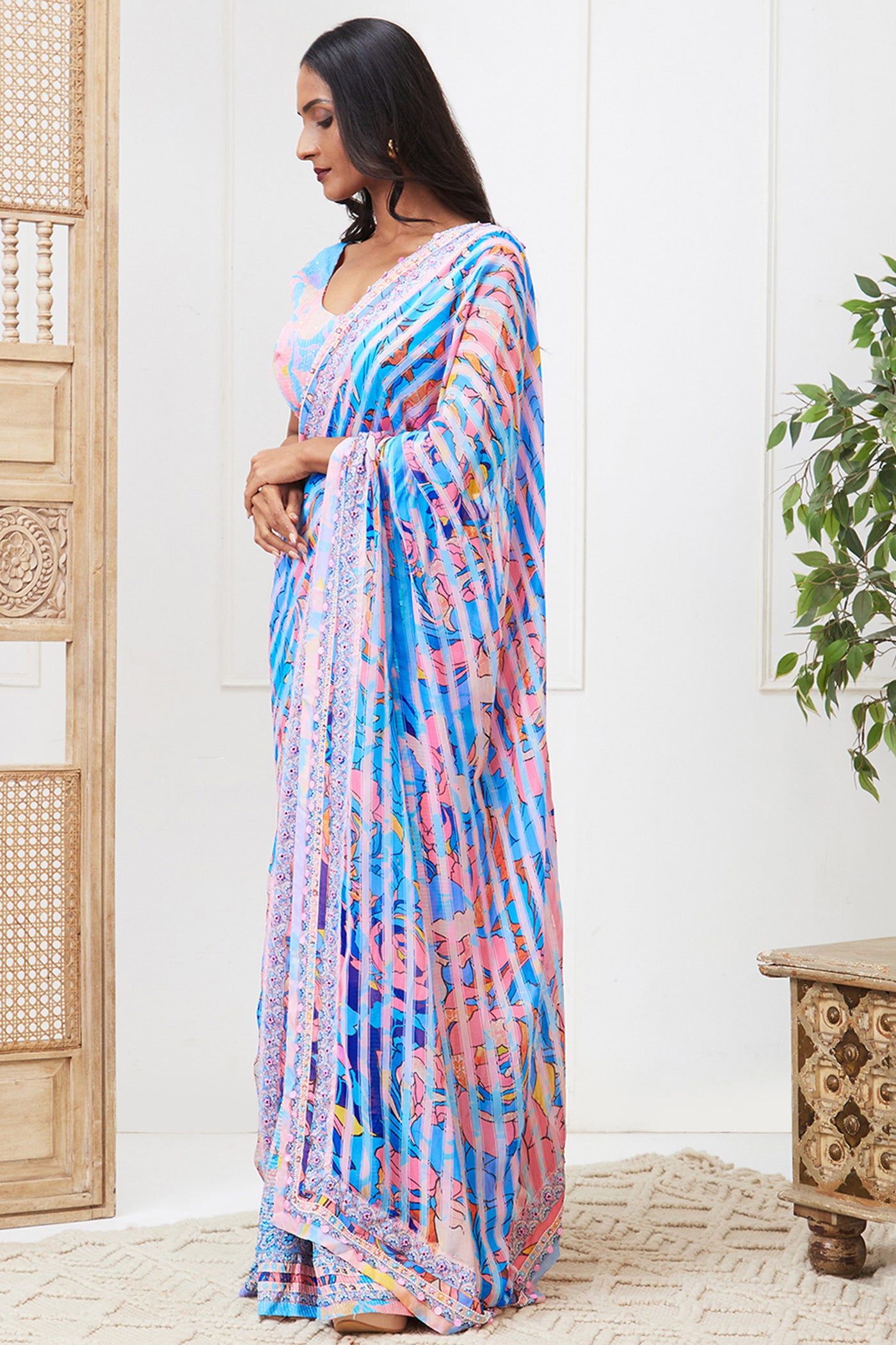 Sougat Paul Zaynab Sequin Pre- Drape Saree indian designer wear online shopping melange singapore