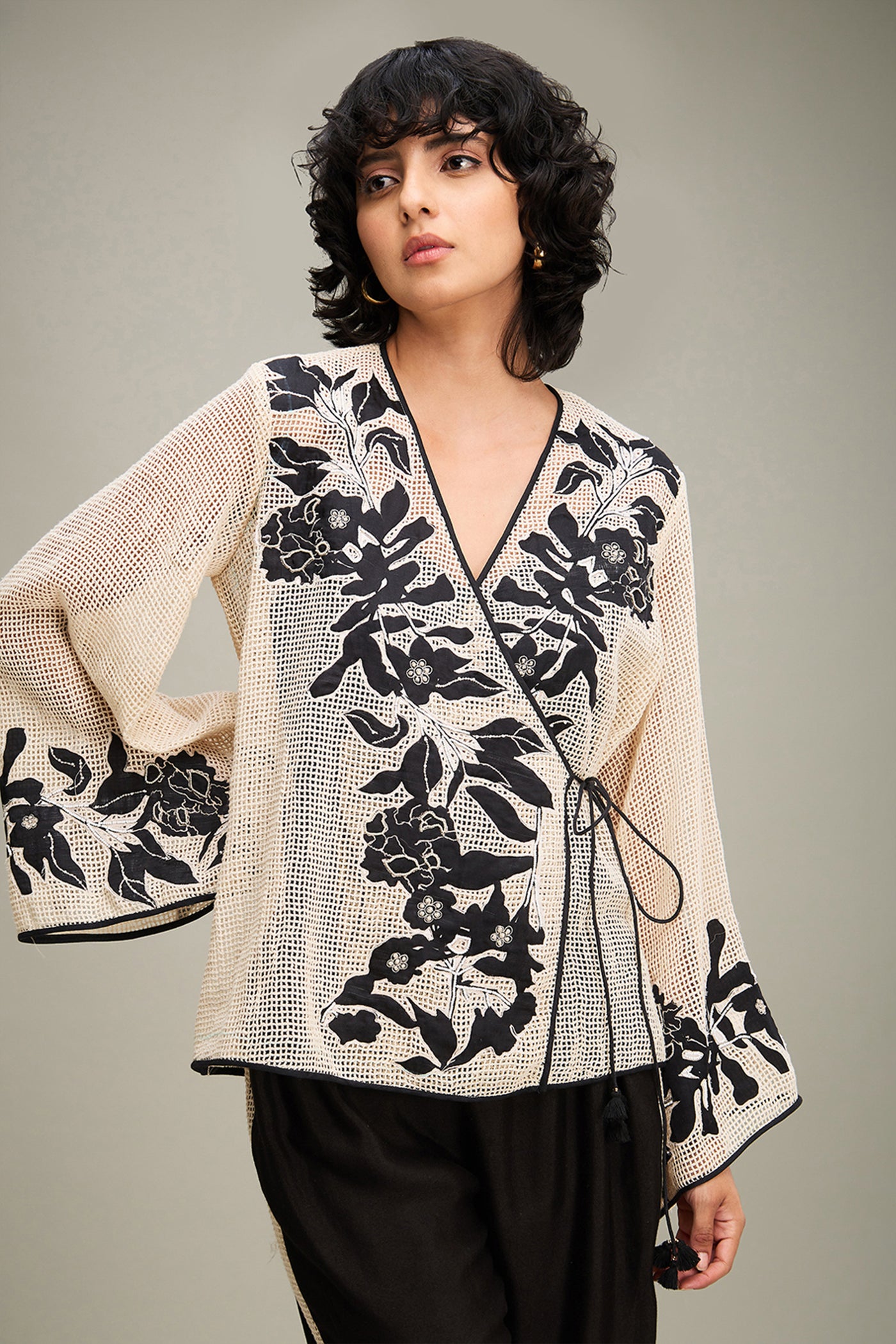 Sougat Paul Zinnia Applique Angarkha Set indian designer wear online shopping melange singapore