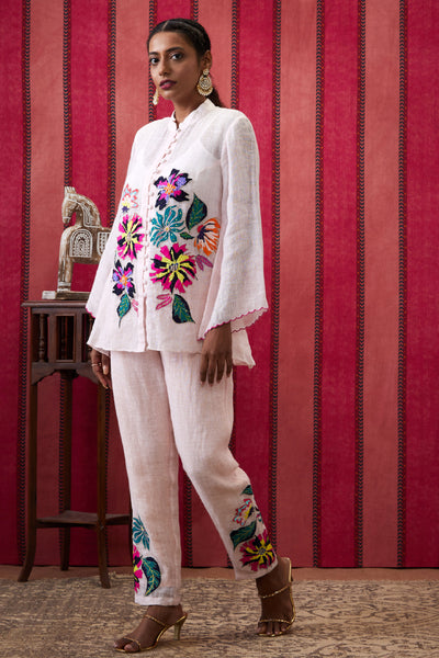 Sougat Paul Zinnia Applique Co-Ord Set White indian designer wear online shopping melange singapore