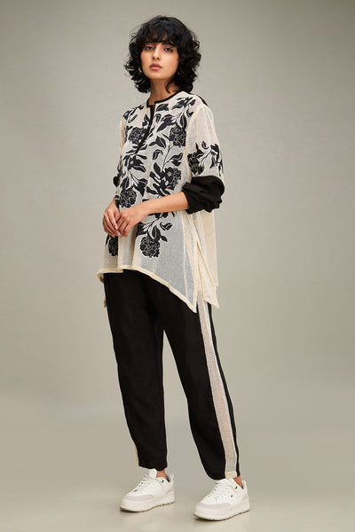 Sougat Paul Zinnia Applique Co-ord Set Off White Black indian designer wear online shopping melange singapore