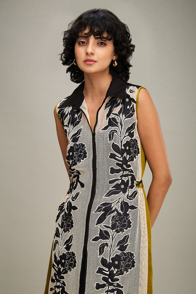 Sougat Paul Zinnia Applique Dress With Waist Tie-up indian designer wear online shopping melange singapore