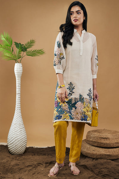 Sougat Paul Zinnia Applique Kurta With Pants indian designer wear online shopping melange singapore