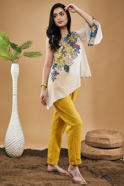 Sougat Paul Zinnia Applique One-shoulder Top With Pants indian designer wear online shopping melange singapore
