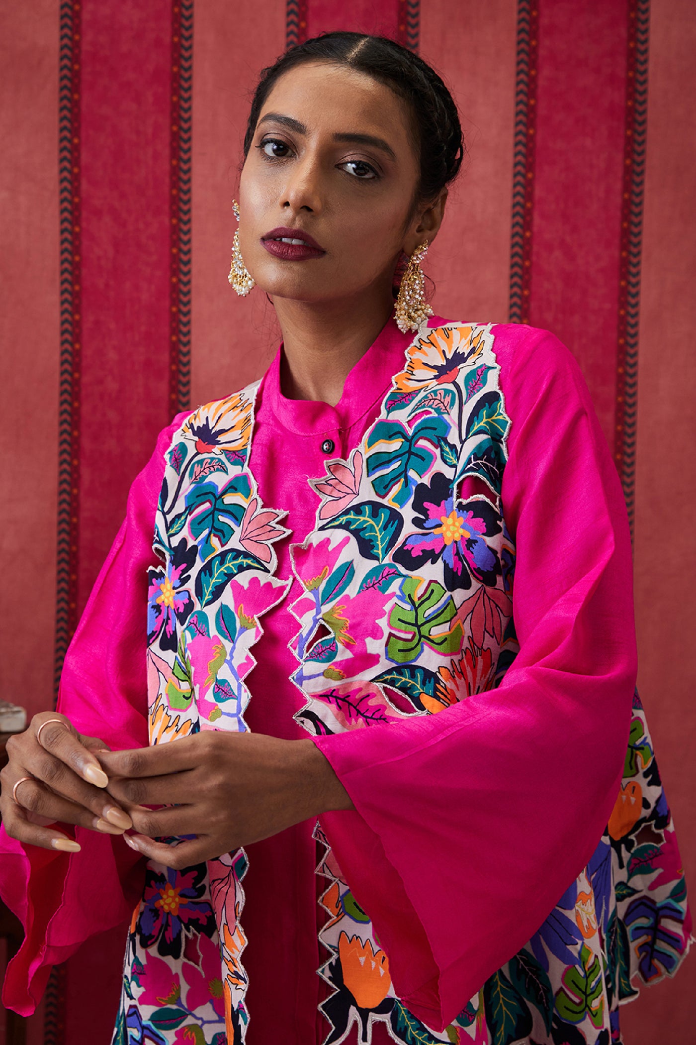 Sougat Paul Zinnia Co-Ord Set With Applique Jacket indian designer wear online shopping melange singapore