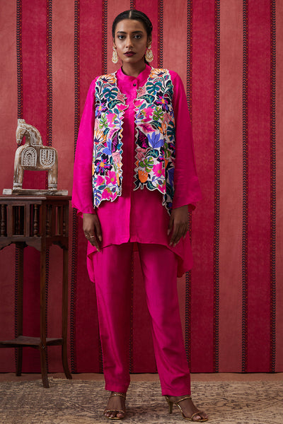 Sougat Paul Zinnia Co-Ord Set With Applique Jacket indian designer wear online shopping melange singapore