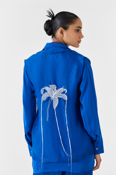Indigo Organza Jacket Melange Singapore Online Shopping Indian Designer Wear Studio Rigu Royal Blue