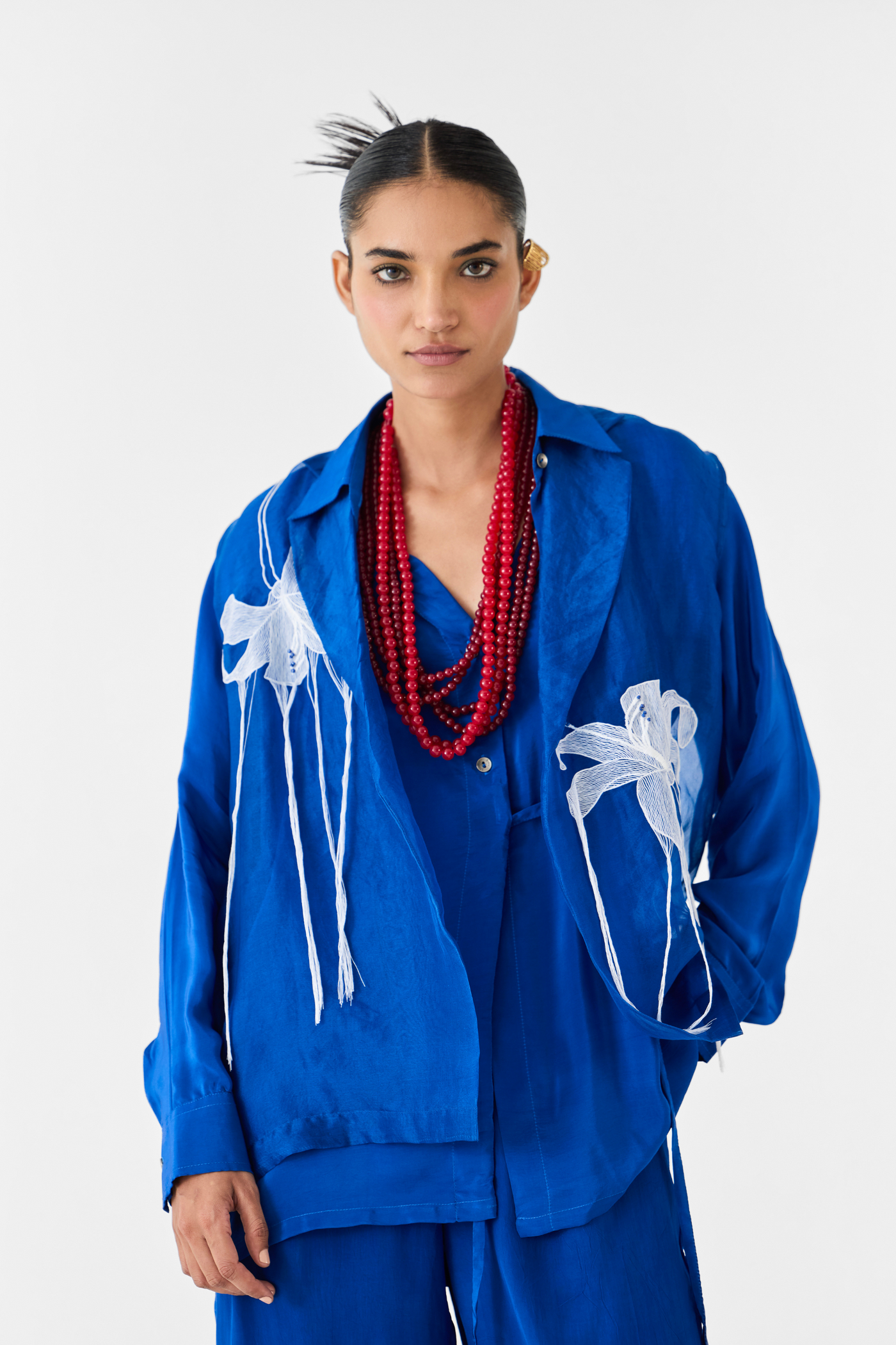 Indigo Organza Jacket Melange Singapore Online Shopping Indian Designer Wear Studio Rigu Royal Blue