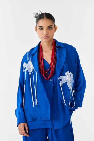 Indigo Organza Jacket Melange Singapore Online Shopping Indian Designer Wear Studio Rigu Royal Blue