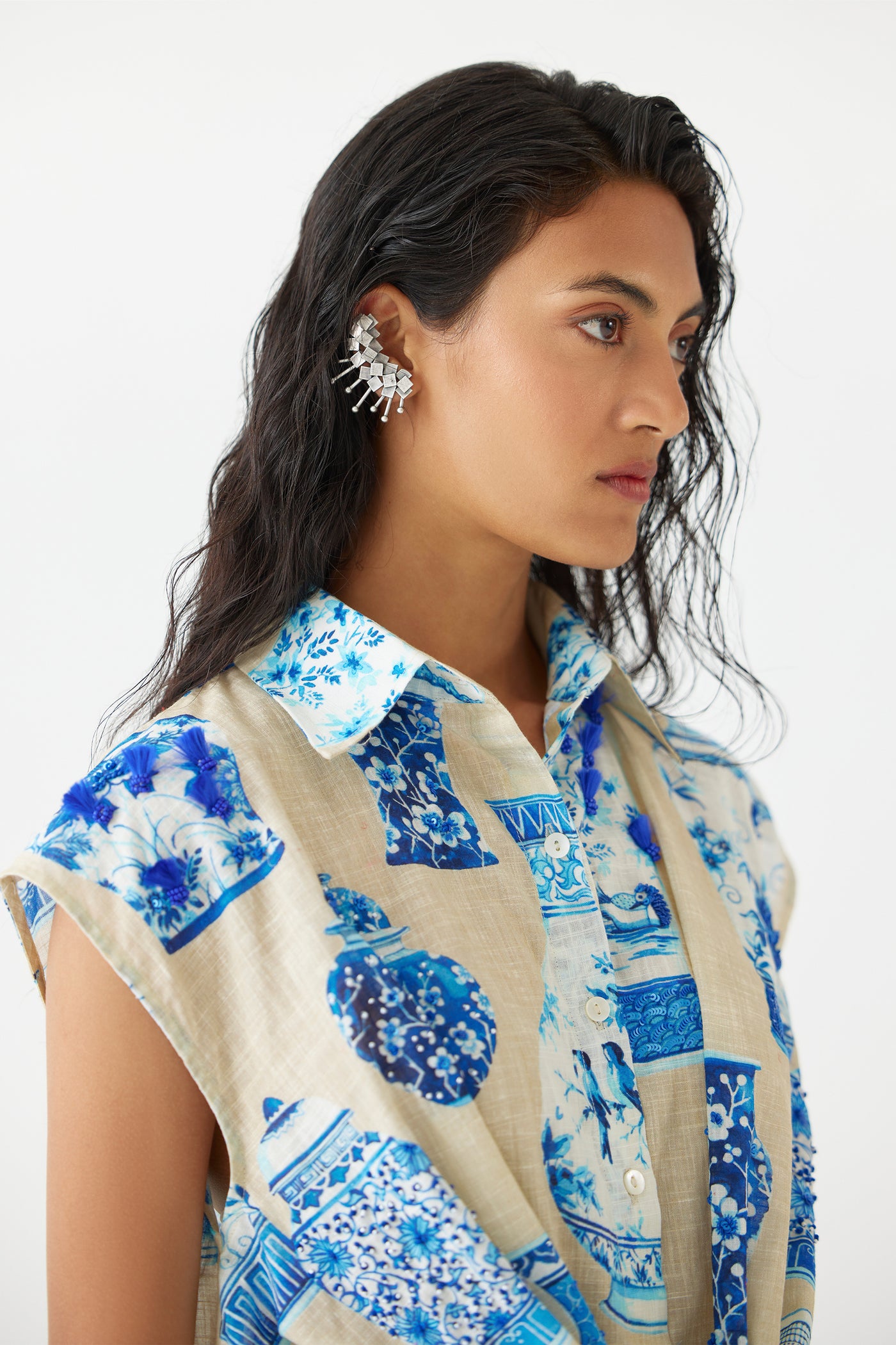 Studio Rigu Porcelain Knot Shirt Dress indian designer wear online shopping melange singapore