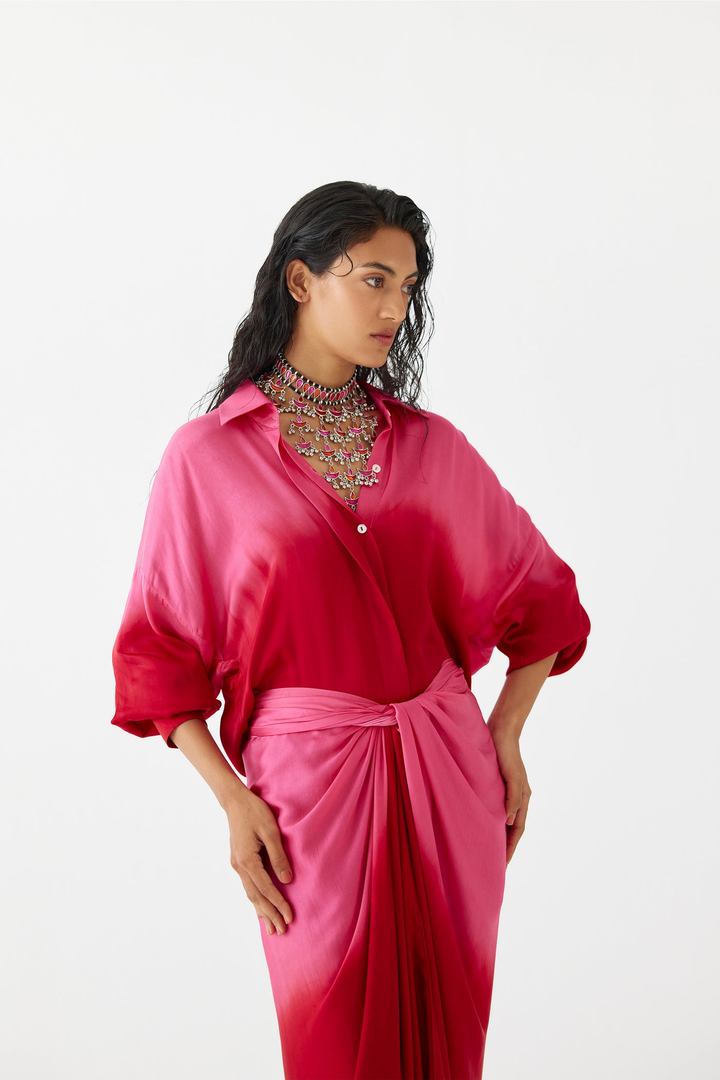Studio Rigu Ruby Shirt Draped Dress indian designer wear online shopping melange singapore
