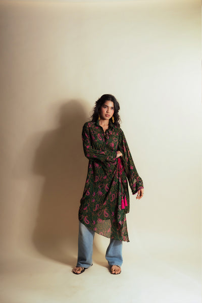 Style Junkie Berry Matcha Paisley Core Shirt Dress indian designer wear online shopping melange singapore