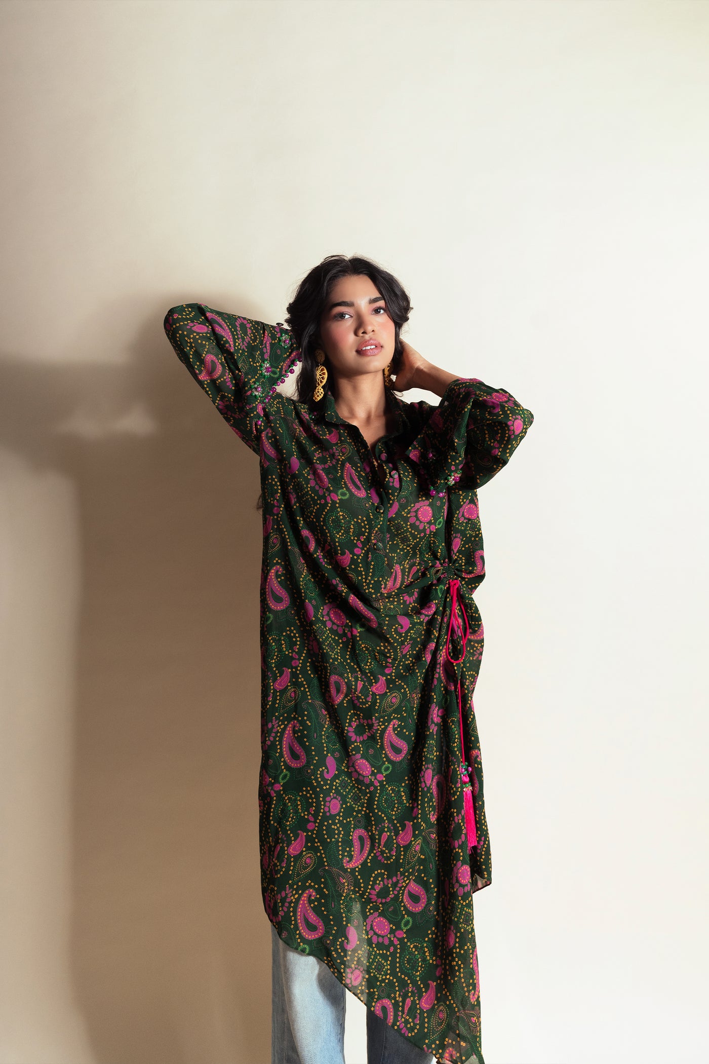 Style Junkie Berry Matcha Paisley Core Shirt Dress indian designer wear online shopping melange singapore