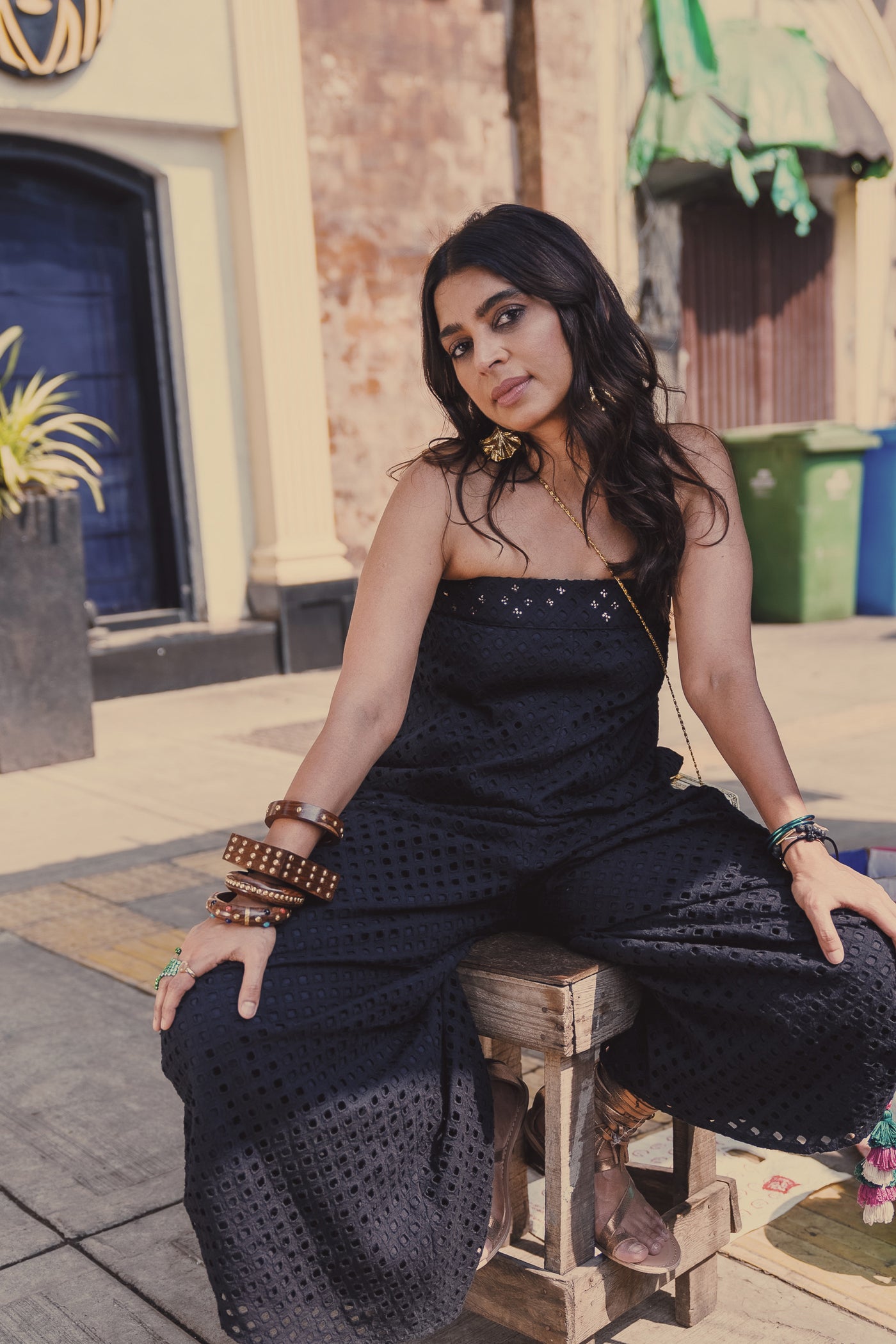 Style Junkie Black Schiffli Tube Jumpsuit indian designer wear online shopping melange singapore