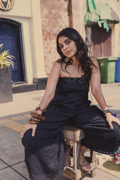 Style Junkie Black Schiffli Tube Jumpsuit indian designer wear online shopping melange singapore