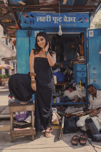 Style Junkie Black Schiffli Tube Jumpsuit indian designer wear online shopping melange singapore