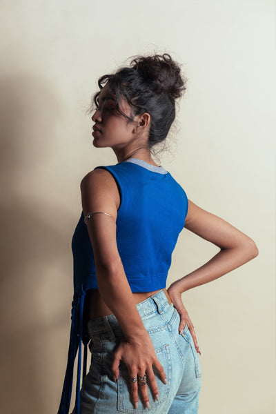 Style Junkie Cafe Blue Tassel Crop Tee indian designer wear online shopping melange singapore