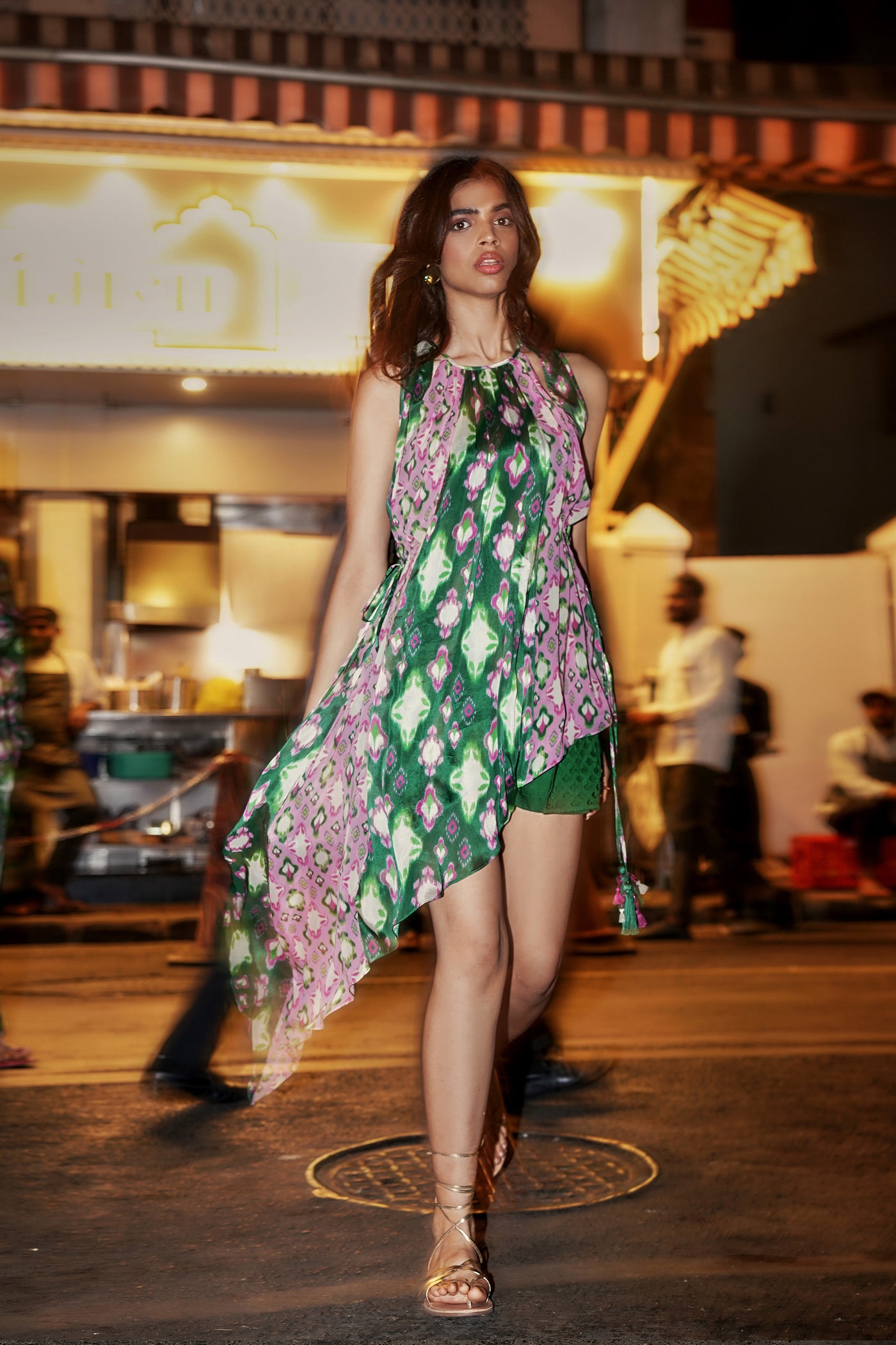 Style Junkie Cafe Green Half Apron Shorts indian designer wear online shopping melange singapore