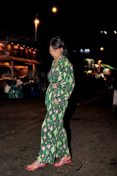 Style Junkie Cafe Green Ikat Straight Trousers indian designer wear online shopping melange singapore
