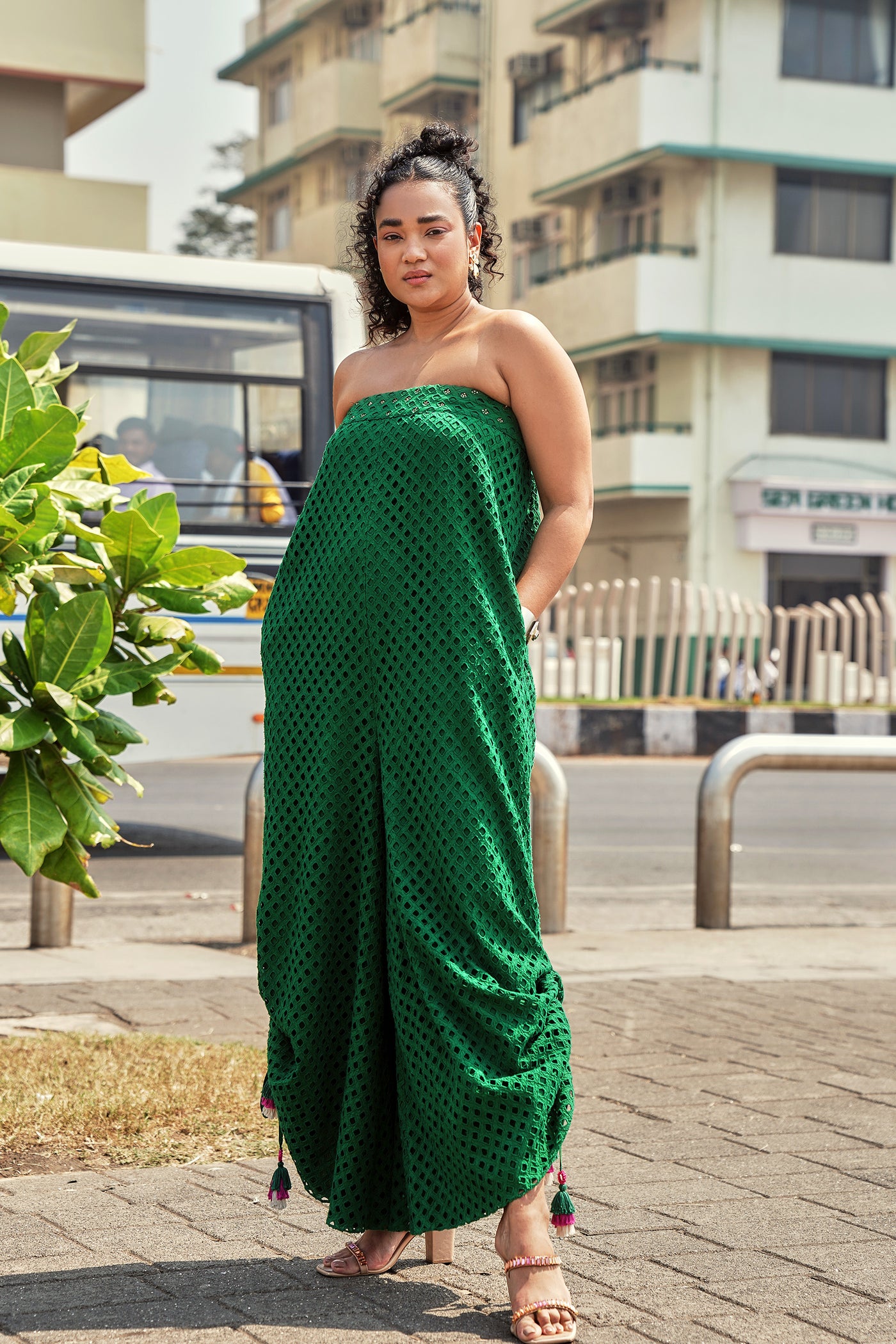 Style Junkie Cafe Green Schiffli Tube Jumpsuit indian designer wear online shopping melange singapore