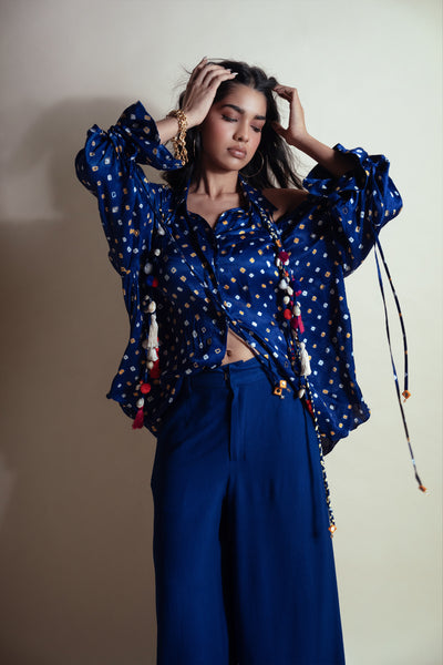 Style Junkie Cobalt Blue Flared Pant indian designer wear online shopping melange singapore
