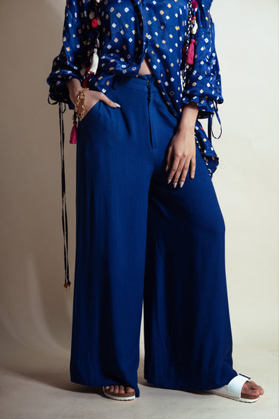Style Junkie Cobalt Blue Flared Pant indian designer wear online shopping melange singapore
