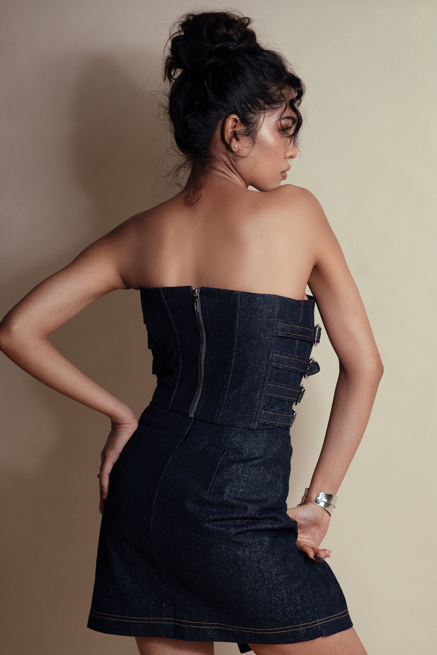 Style Junkie Deep Space Denim Knotted Skirt indian designer wear online shopping melange singapore