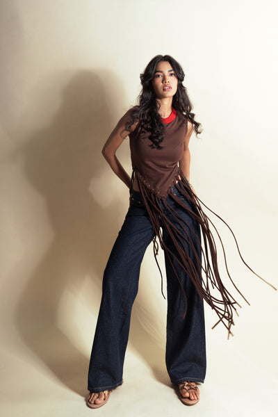 Style Junkie French Press Tassel Crop Tee indian designer wear online shopping melange singapore
