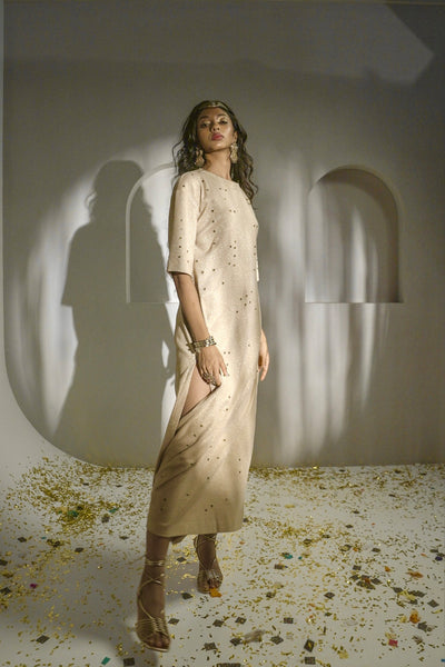 Style Junkie Gold Tic Tac Tee Dress indian designer wear online shopping melange singapore