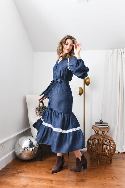Laced Up Tencel Denim Dress