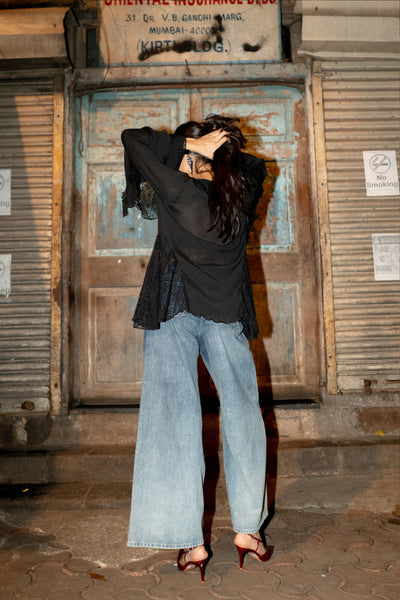 Style Junkie Midnight Ruffle Tie-Up Top indian designer wear online shopping melange singapore