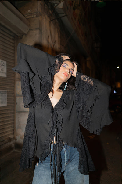 Style Junkie Midnight Ruffle Tie-Up Top indian designer wear online shopping melange singapore