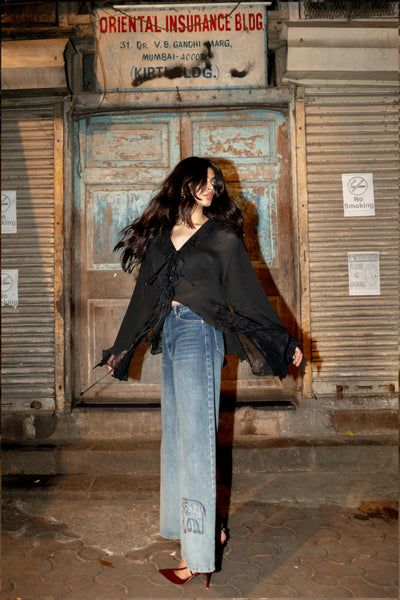 Style Junkie Midnight Ruffle Tie-Up Top indian designer wear online shopping melange singapore