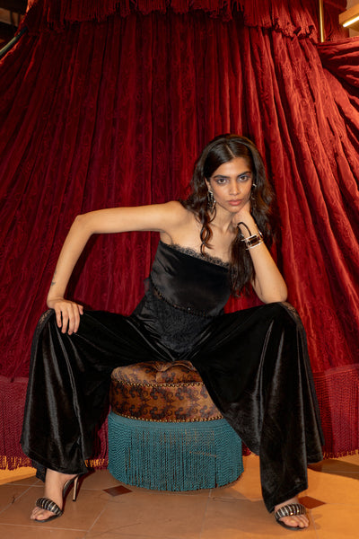 Style Junkie Midnight Velvet And Lace Pants indian designer wear online shopping melange singapore