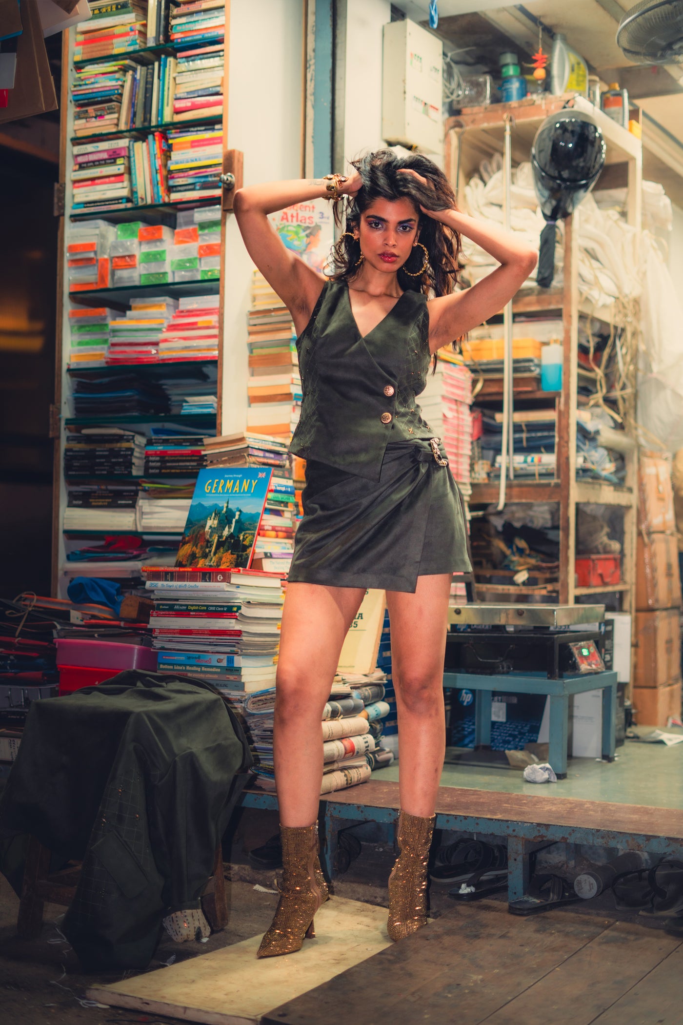 Style Junkie Olive Suede Mini Skirt indian designer wear online shopping melange singapore
