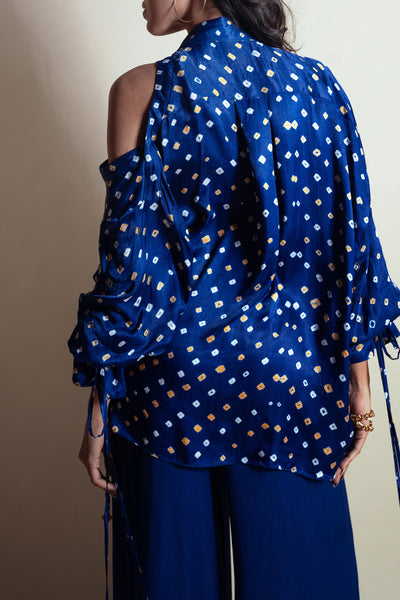 Style Junkie Peek-a-blue Bandhini Shirt indian designer wear online shopping melange singapore

