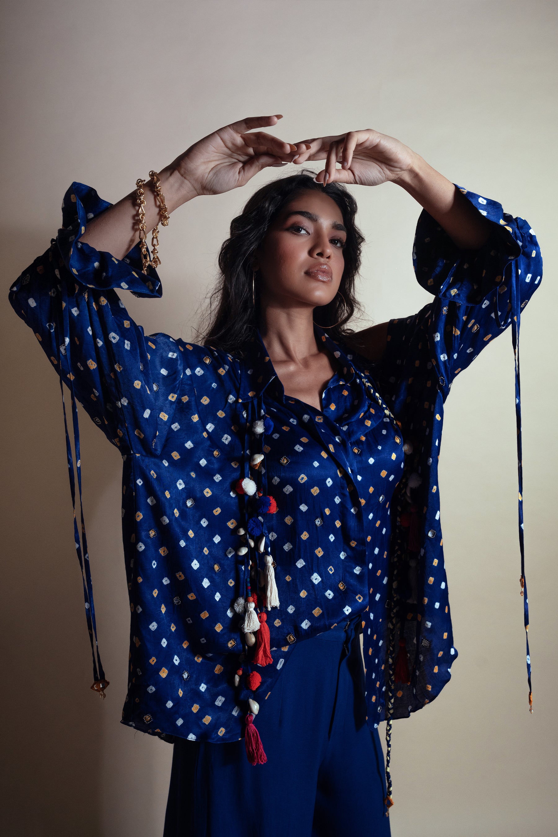 Style Junkie Peek-a-blue Bandhini Shirt indian designer wear online shopping melange singapore
