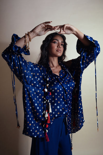 Style Junkie Peek-a-blue Bandhini Shirt indian designer wear online shopping melange singapore
