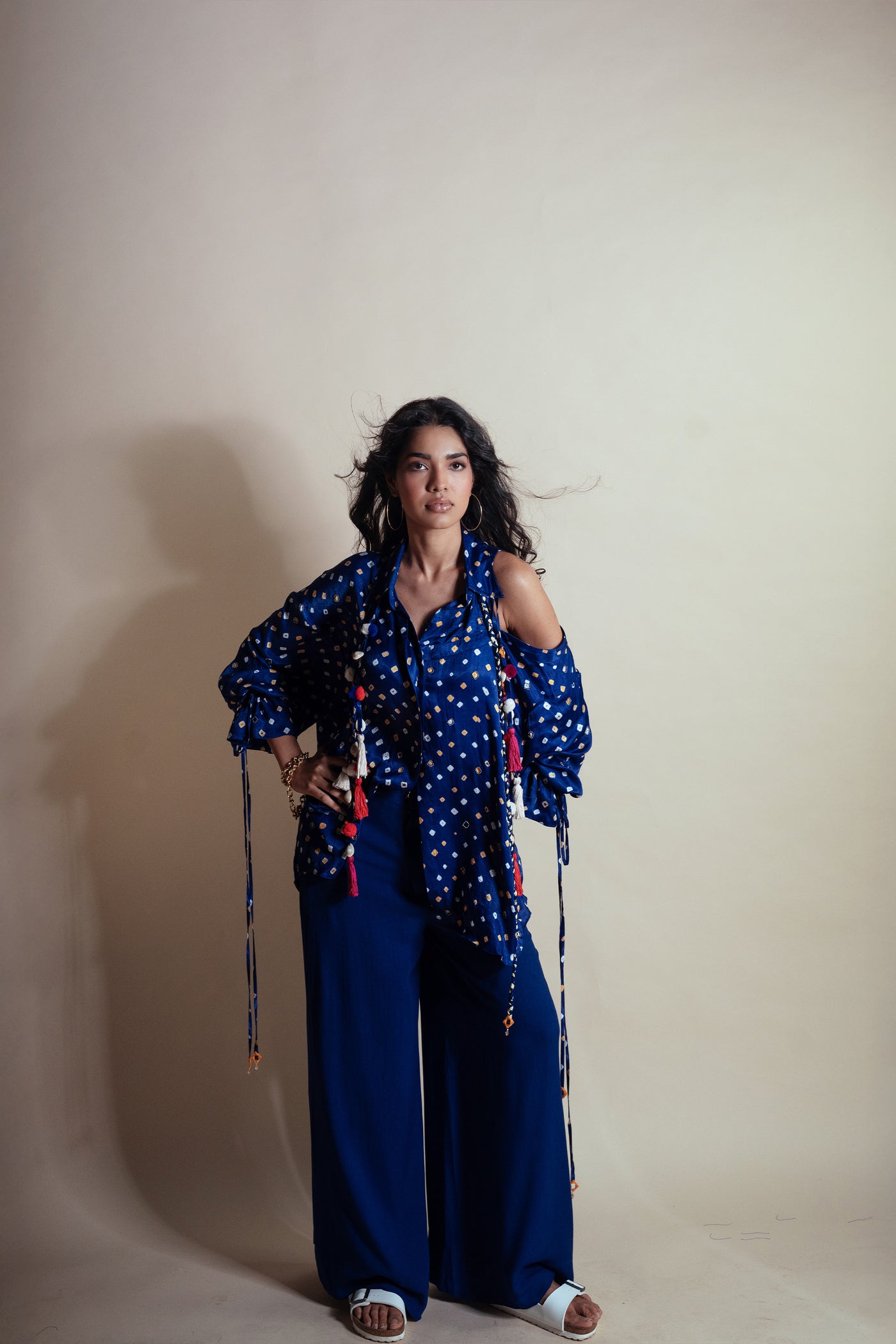 Style Junkie Peek-a-blue Bandhini Shirt indian designer wear online shopping melange singapore
