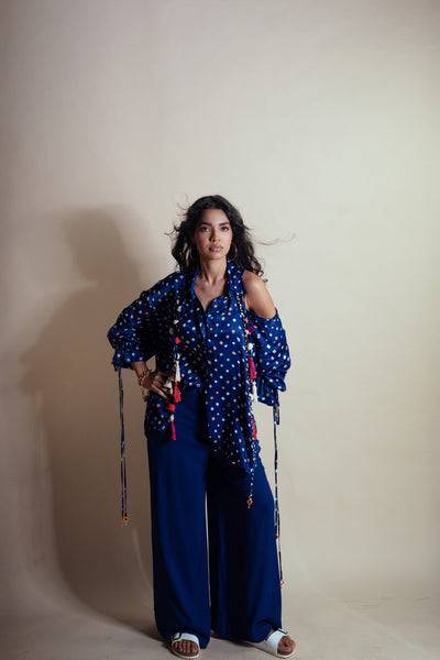 Style Junkie Peek-a-blue Bandhini Shirt indian designer wear online shopping melange singapore
