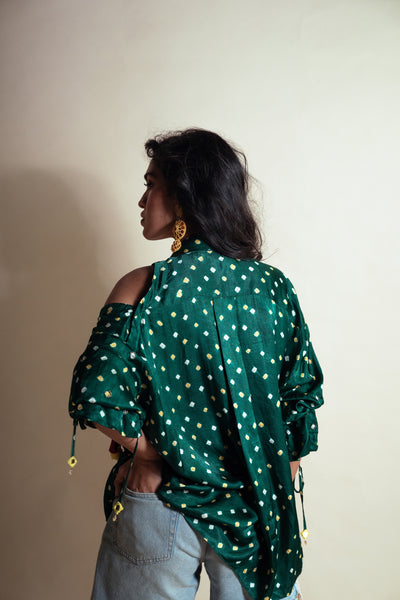 Style Junkie Peek-a-green Bandhini Shirt indian designer wear online shopping melange singapore