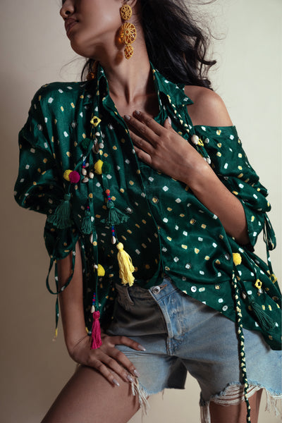 Style Junkie Peek-a-green Bandhini Shirt indian designer wear online shopping melange singapore