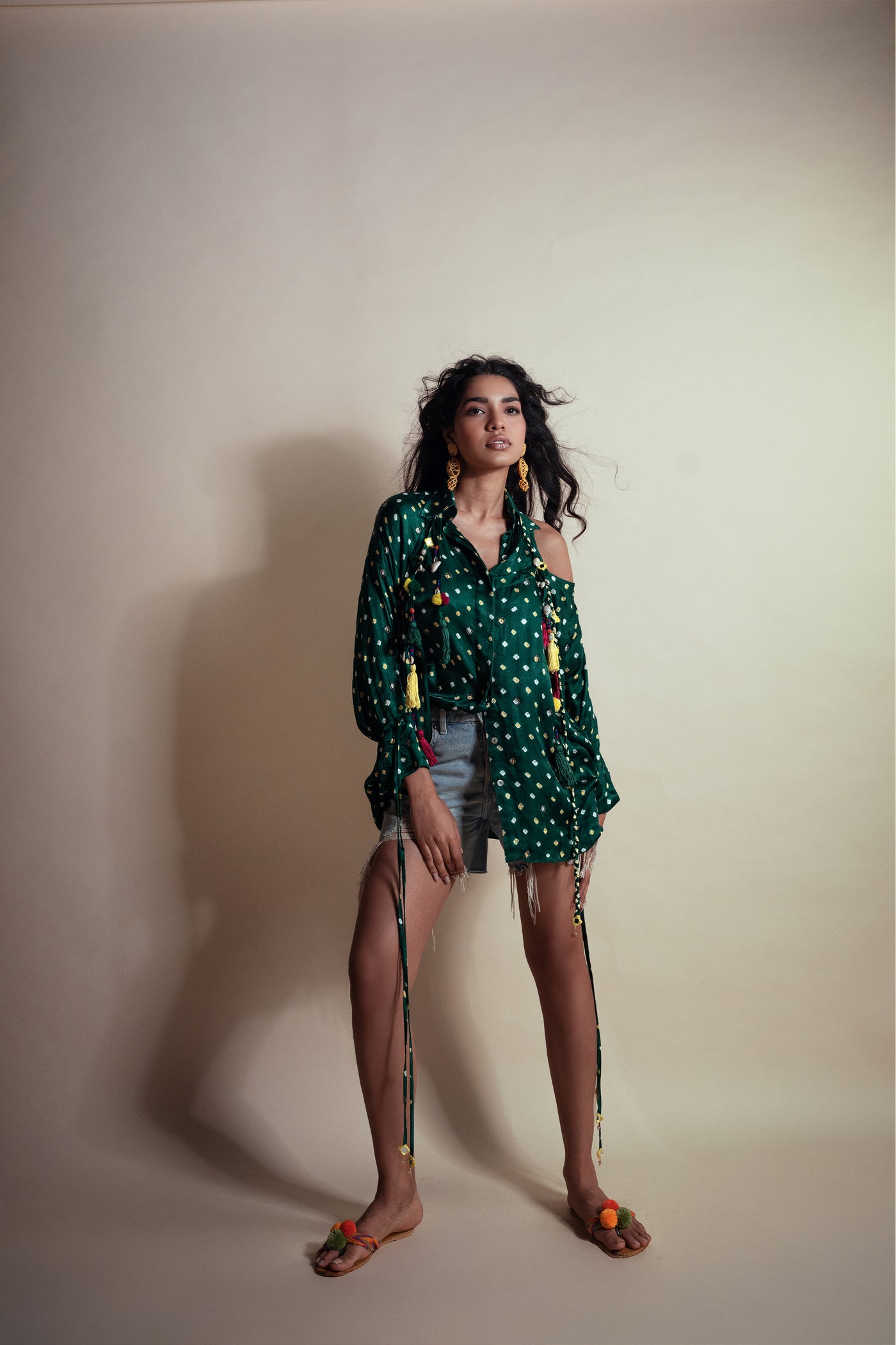 Style Junkie Peek-a-green Bandhini Shirt indian designer wear online shopping melange singapore