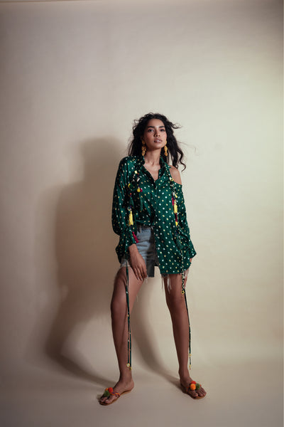 Style Junkie Peek-a-green Bandhini Shirt indian designer wear online shopping melange singapore