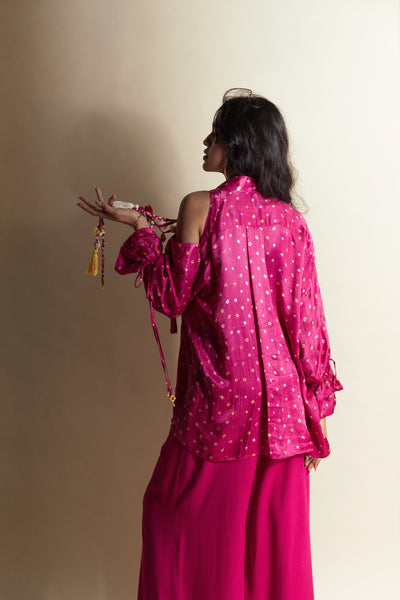 Style Junkie Peek-a-pink Bandhini Shirt indian designer wear online shopping melange singapore
