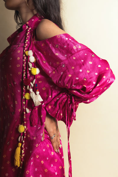 Style Junkie Peek-a-pink Bandhini Shirt indian designer wear online shopping melange singapore