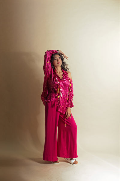 Style Junkie Peek-a-pink Bandhini Shirt indian designer wear online shopping melange singapore